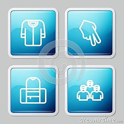 Set line Baseball t-shirt, glove, Sport bag and Team of baseball players icon. Vector Stock Photo