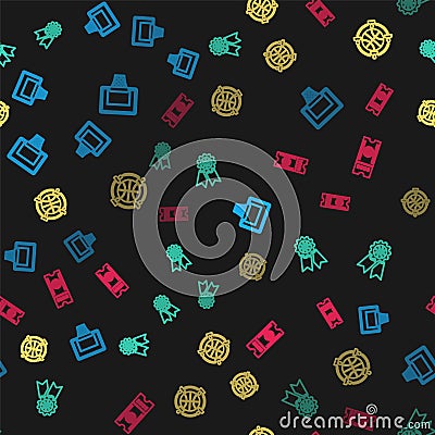 Set line Basketball backboard, award, Planning strategy and game ticket on seamless pattern. Vector Stock Photo