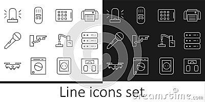 Set line Bathroom scales, Server, Data, Web Hosting, Graphic tablet, Security camera, Microphone, Flasher siren, Robotic Stock Photo
