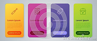 Set line Battery charge, Toolbox electrician, Screwdriver and Washer. Business infographic template. Vector Vector Illustration