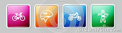 Set line Bicycle, helmet, Mountain bike and Bungee jumping. Colorful square button. Vector Vector Illustration