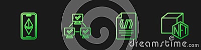 Set line Binary code, Ethereum ETH, NFT blockchain technology and Digital crypto art. Gradient color icons. Vector Vector Illustration