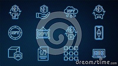 Set line Binary code, Ethereum ETH, NFT cloud, Digital crypto art, and icon. Vector Vector Illustration