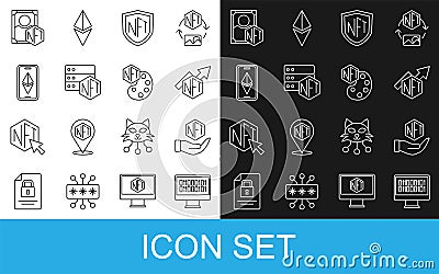 Set line Binary code, NFT Digital crypto art, growth bar chart, shield, blockchain technology, Ethereum ETH, and icon Editorial Stock Photo
