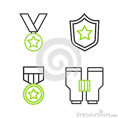 Set line Binoculars, Military reward medal, and icon. Vector Vector Illustration