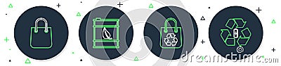 Set line Bio fuel barrel, Shopping bag with recycle, and Battery icon. Vector Vector Illustration