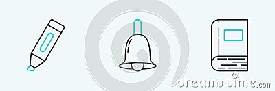 Set line Book, Marker pen and Ringing bell icon. Vector Vector Illustration