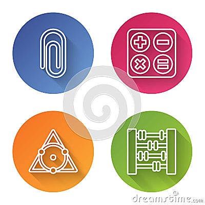 Set line Book with word mathematics, Square root, Chalkboard and Graph, schedule, chart, diagram. Color circle button Vector Illustration