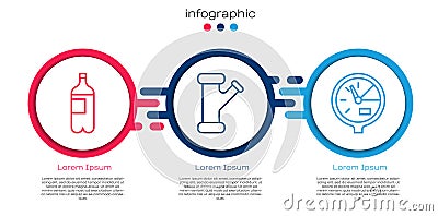 Set line Bottle of water, Industry metallic pipe and Water meter. Business infographic template. Vector Vector Illustration