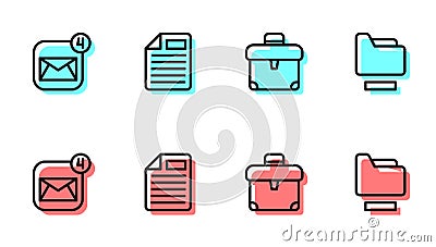 Set line Briefcase, Envelope, File document and Document folder icon. Vector Vector Illustration