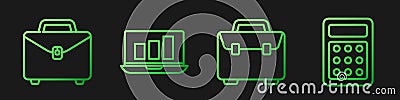 Set line Briefcase, Briefcase, Laptop with graph chart and Calculator. Gradient color icons. Vector Vector Illustration