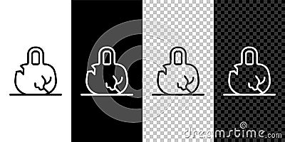 Set line Broken weight icon isolated on black and white, transparent background. Kilogram weight block for weight Vector Illustration