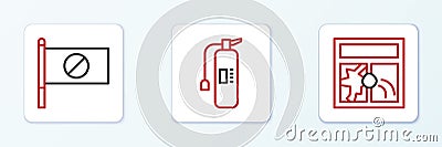 Set line Broken window, Protest and Fire extinguisher icon. Vector Vector Illustration