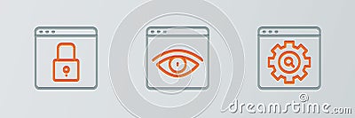 Set line Browser setting, Secure your site with HTTPS, SSL and incognito window icon. Vector Vector Illustration