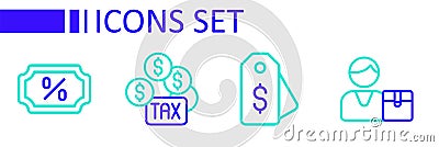 Set line Buyer, Price tag with dollar, Tax payment and Discount percent icon. Vector Vector Illustration