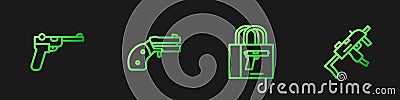 Set line Buying gun pistol, Mauser, Small revolver and MP9I submachine. Gradient color icons. Vector Vector Illustration