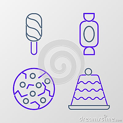 Set line Cake, Cookie or biscuit, Candy and Ice cream icon. Vector Stock Photo