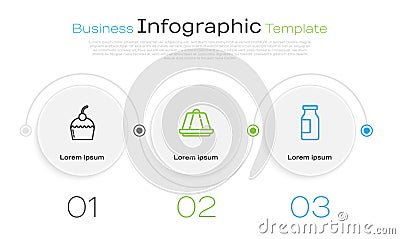 Set line Cake, Pudding custard and Bottle with milk. Business infographic template. Vector Vector Illustration