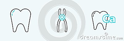 Set line Calcium for tooth, Tooth and Dental pliers icon. Vector Vector Illustration