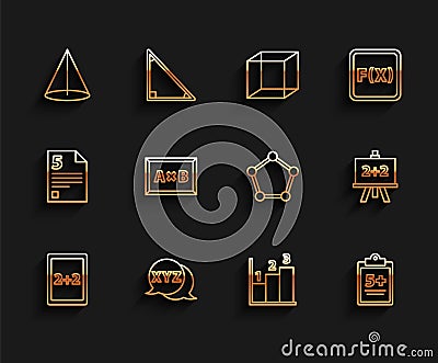 Set line Calculation, Calculator, Graph, schedule, chart, diagram, Mathematics function sine, and Geometric figure Vector Illustration
