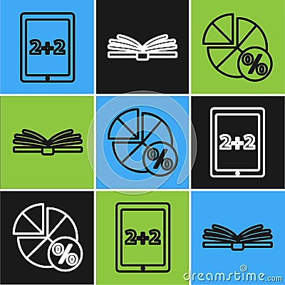 Set line Calculation, Equation solution and Mobile calculator interface icon. Vector Vector Illustration
