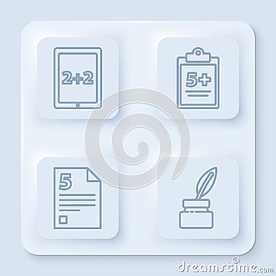 Set line Calculation, Mathematics function sine, Infinity and Chalkboard. White square button. Vector Stock Photo