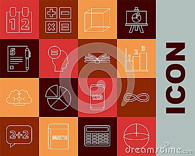 Set line Calculator, Function mathematical symbol, Graph, schedule, chart, diagram, Test exam sheet, Open book Stock Photo