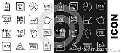 Set line Calculator, Tablet with calculator, Geometric figure Sphere, Abacus, Graph, schedule, chart, diagram, Cube Vector Illustration