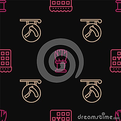 Set line Calendar with haircut day, Barbershop razor and Shaving brush on seamless pattern. Vector Vector Illustration