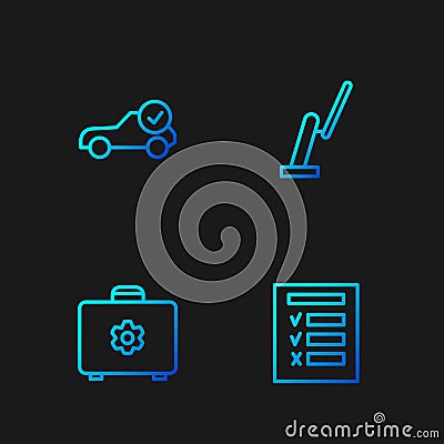 Set line Car inspection, Toolbox, Auto service check automotive and Windscreen wiper. Gradient color icons. Vector Vector Illustration