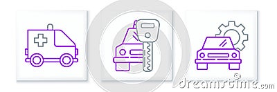 Set line Car service, Ambulance and emergency car and rental icon. Vector Vector Illustration