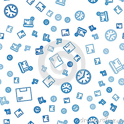 Set line Carton cardboard box, Clock and Scale with on seamless pattern. Vector Vector Illustration