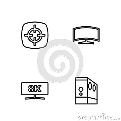 Set line Case of computer, Computer monitor, Target sport and icon. Vector Vector Illustration