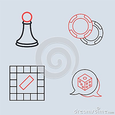 Set line Casino chips, Board game, Game dice and Chess pawn icon. Vector Vector Illustration