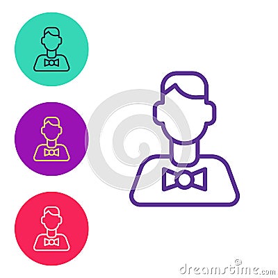 Set line Casino dealer icon isolated on white background. Casino croupier. Set icons colorful. Vector Stock Photo