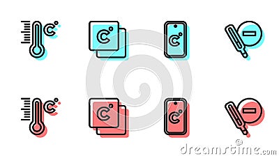 Set line Celsius, Meteorology thermometer, and Medical icon. Vector Vector Illustration