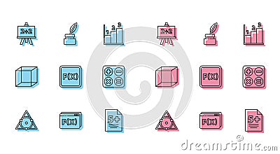 Set line Chalkboard, Geometric figure Pentagonal prism, Calculator, Equation solution, Square root, Function Vector Illustration