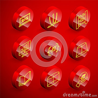 Set line Chalkboard, Graph, schedule, chart, diagram, Abacus, Computer monitor with graph, Square root of x glyph Vector Illustration