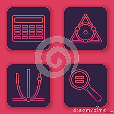 Set line Chalkboard, Ringing bell, Chalkboard and Paper clip. Blue square button. Vector Vector Illustration