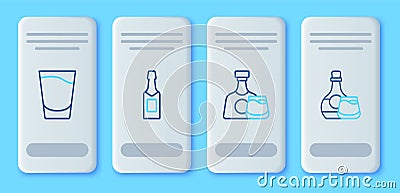 Set line Champagne bottle, Whiskey and glass, Shot and icon. Vector Vector Illustration