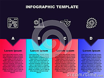Set line Championship tournament bracket, Football goal with ball, Whistle and Soccer football. Business infographic Stock Photo