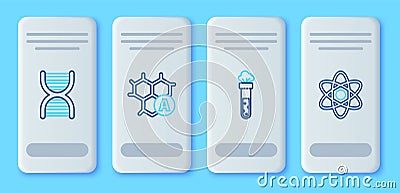 Set line Chemical formula, Test tube and flask chemical, DNA symbol and Atom icon. Vector Vector Illustration