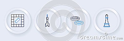 Set line Chess, Checker game chips, Dart arrow and Board icon. Vector Vector Illustration