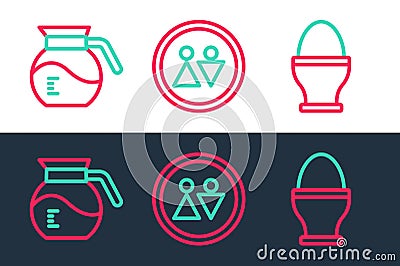 Set line Chicken egg on stand, Coffee pot and Toilet icon. Vector Vector Illustration