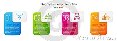 Set line Christian cross on chain, Ark of noah, Krampus, heck and Church building. Business infographic template. Vector Vector Illustration