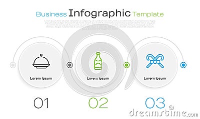 Set line Christmas covered with tray, Champagne bottle and candy cane. Business infographic template. Vector Vector Illustration