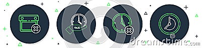 Set line Clock, delete, Calendar date and icon. Vector Vector Illustration