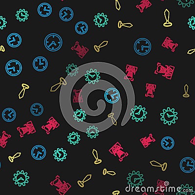 Set line Clock, Time Management, Tie and Face recognition on seamless pattern. Vector Vector Illustration