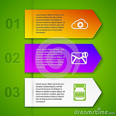 Set line Cloud sync refresh, New, email incoming message, SSD card and Waiting. Business infographic template. Vector Stock Photo