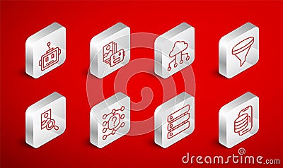 Set line Cloud technology data transfer, Artificial intelligence robot, Network cloud connection, Funnel filter, Server Vector Illustration